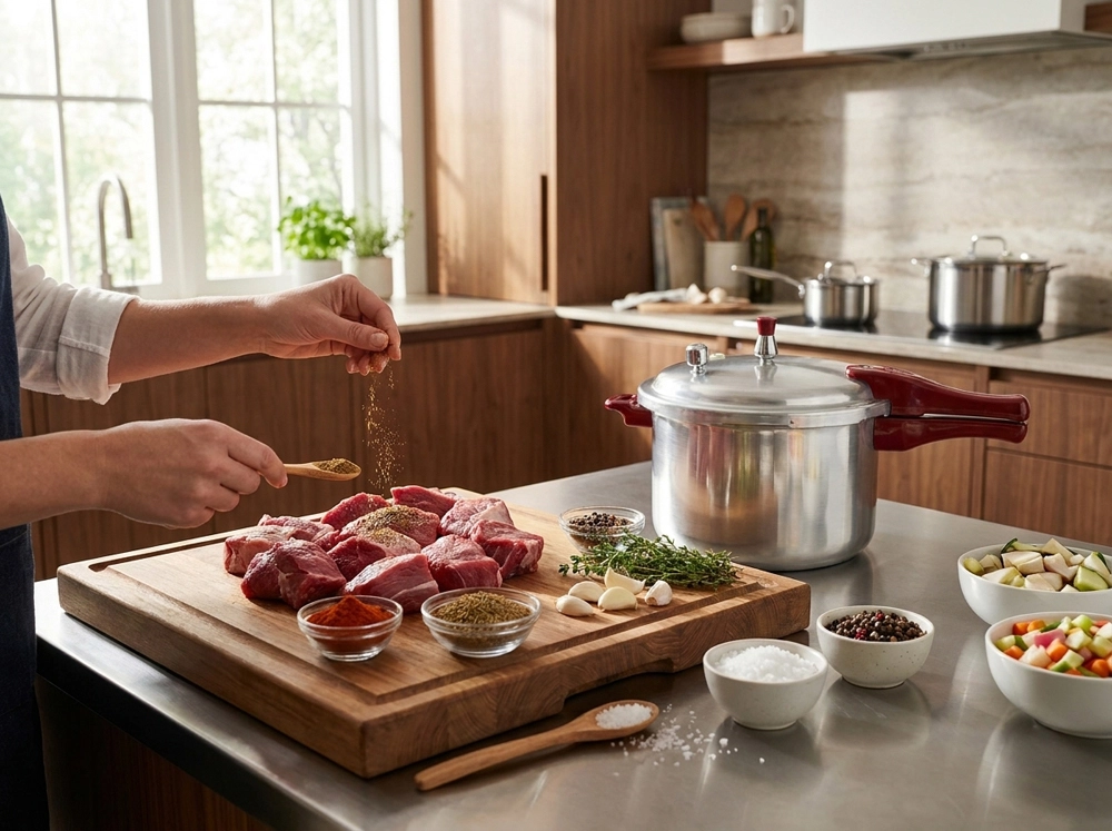 how to cook meat in a pressure cooker step by step