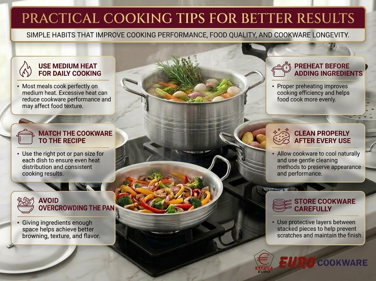 metal finish cookware set in kitchen